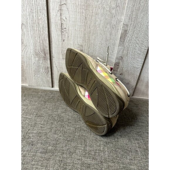 Girls Sperry Top Sider Boat Shoes Size 4M Intrepid Tan Leather Pink Green Plaid - Picture 7 of 7